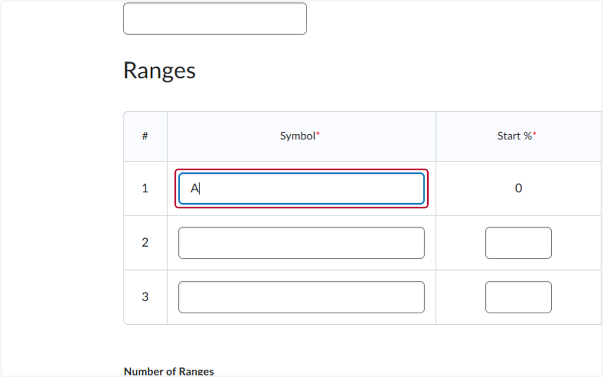Type the letter grades into the rages
