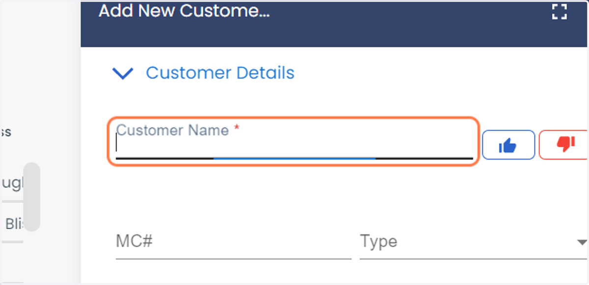 Enter the Customer Name