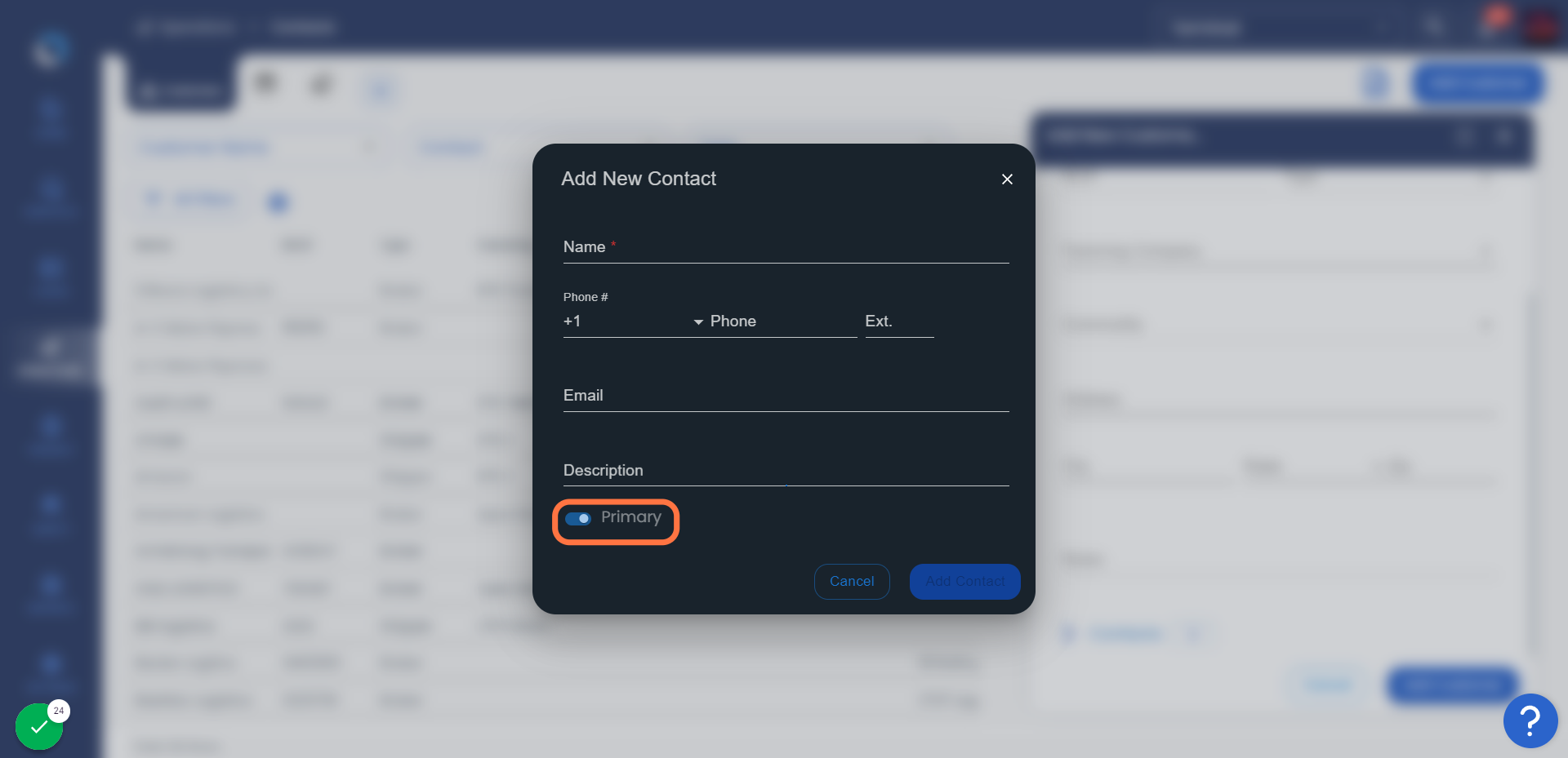 Select Primary if you want to mark the Contact as Primary Contact