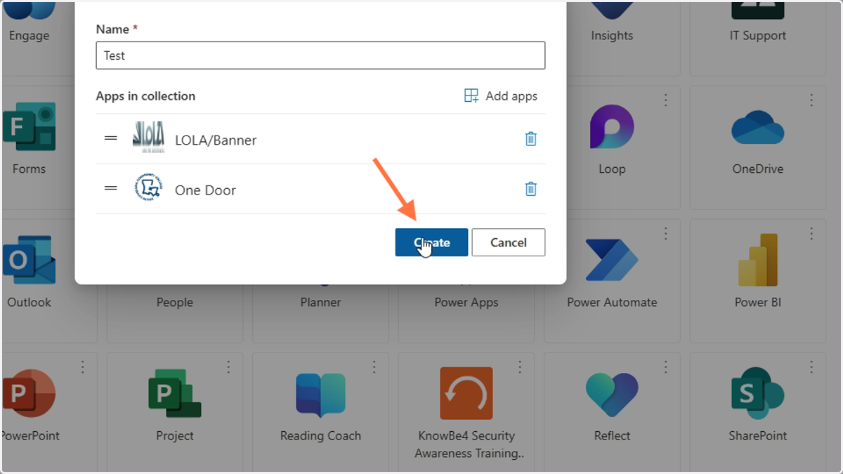 Verify that all of the apps you want are in the collection and click Create.