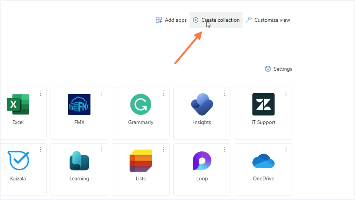 At the top right of the page, click Create collection to create a customized collection of apps.