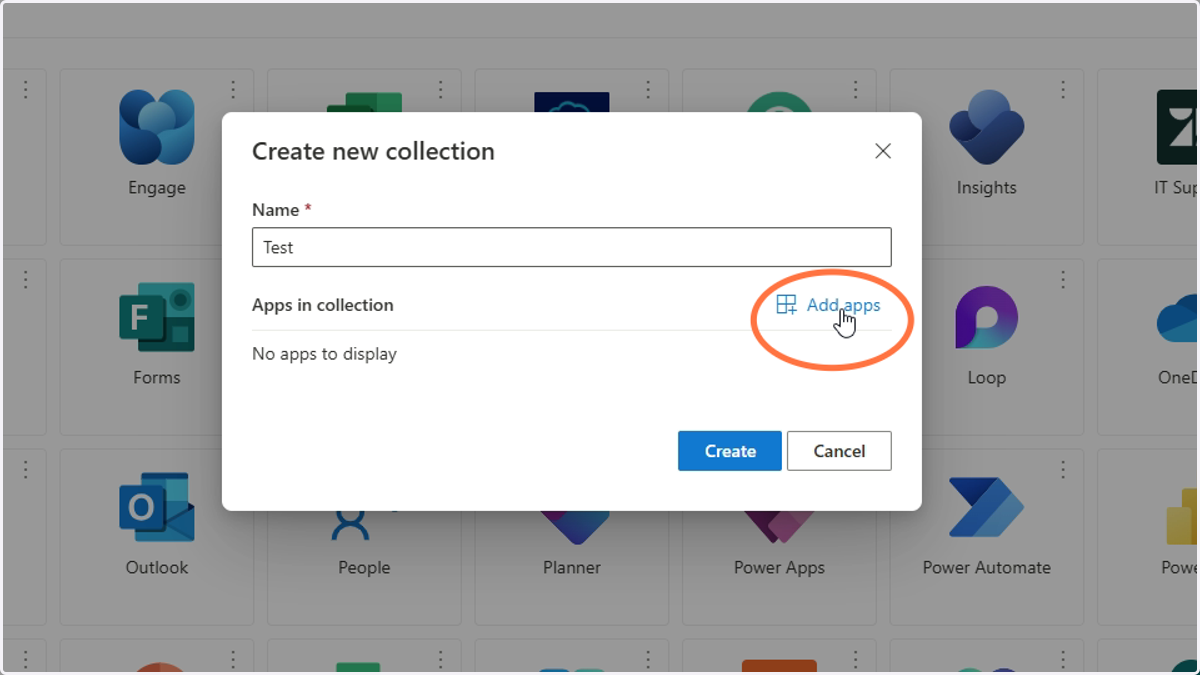 Click Add apps to select the apps you want in your customized list.