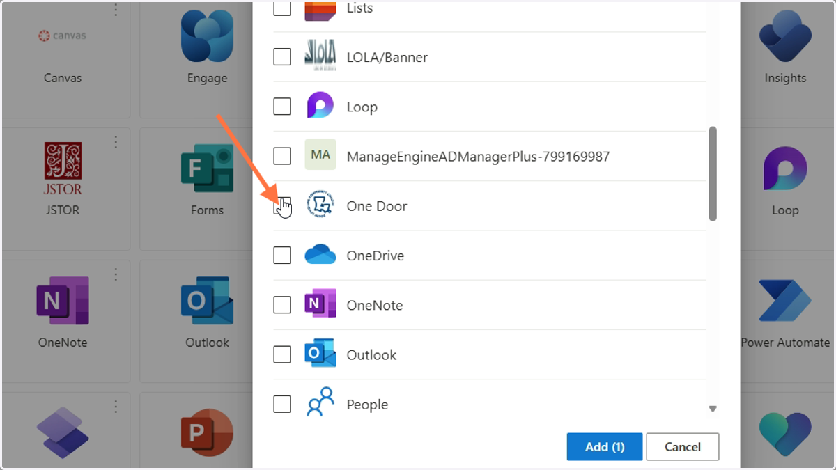Select all of the apps you want to add by checking the boxes next to the app names.
