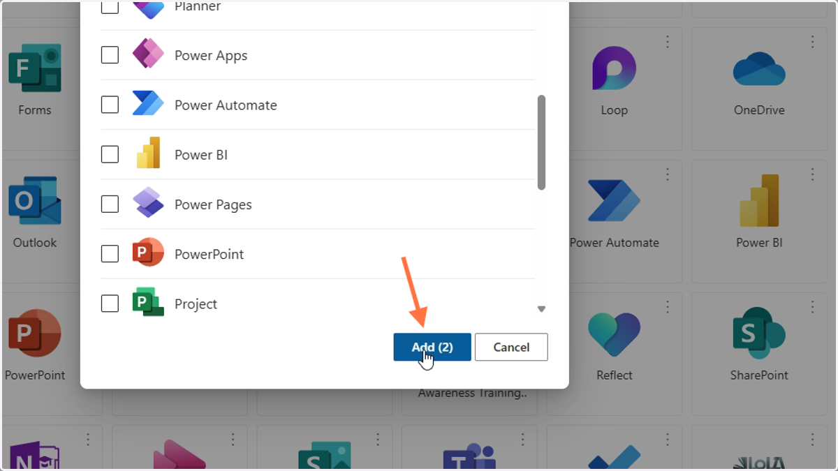 Once you've selected all of the apps you want in your customized group, click Add.