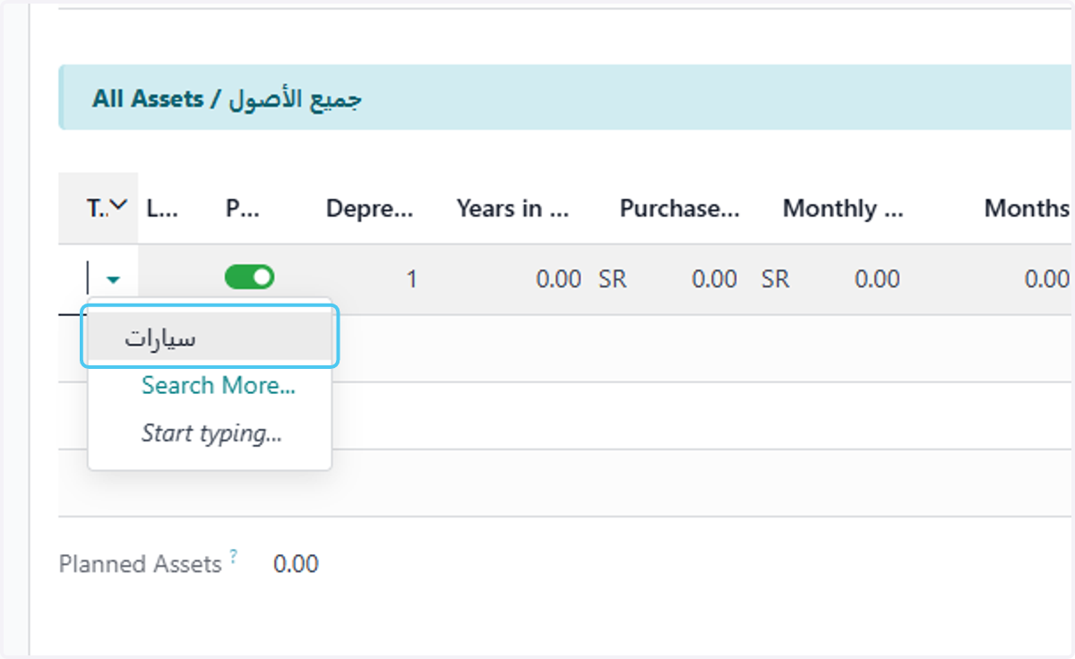 select the asset modele