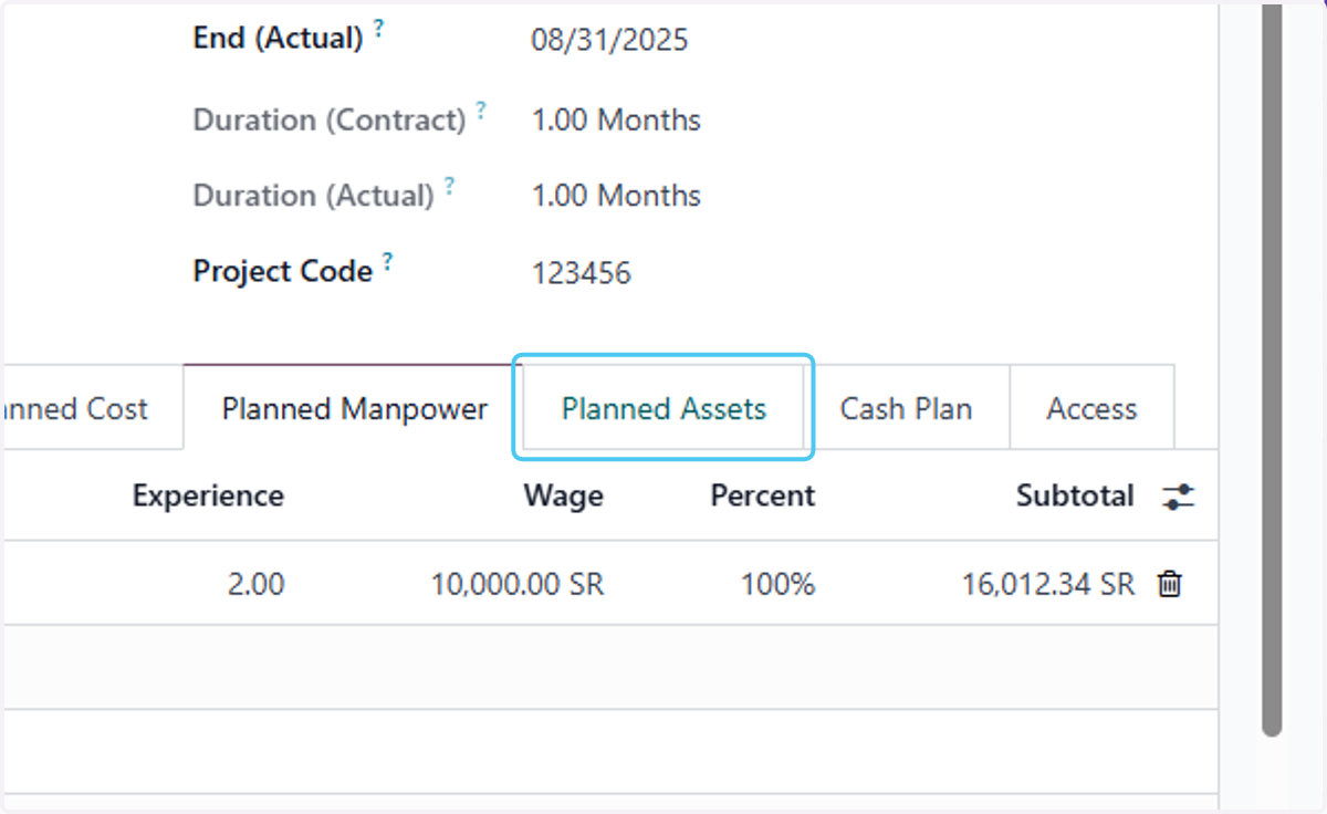 Click on Planned Assets