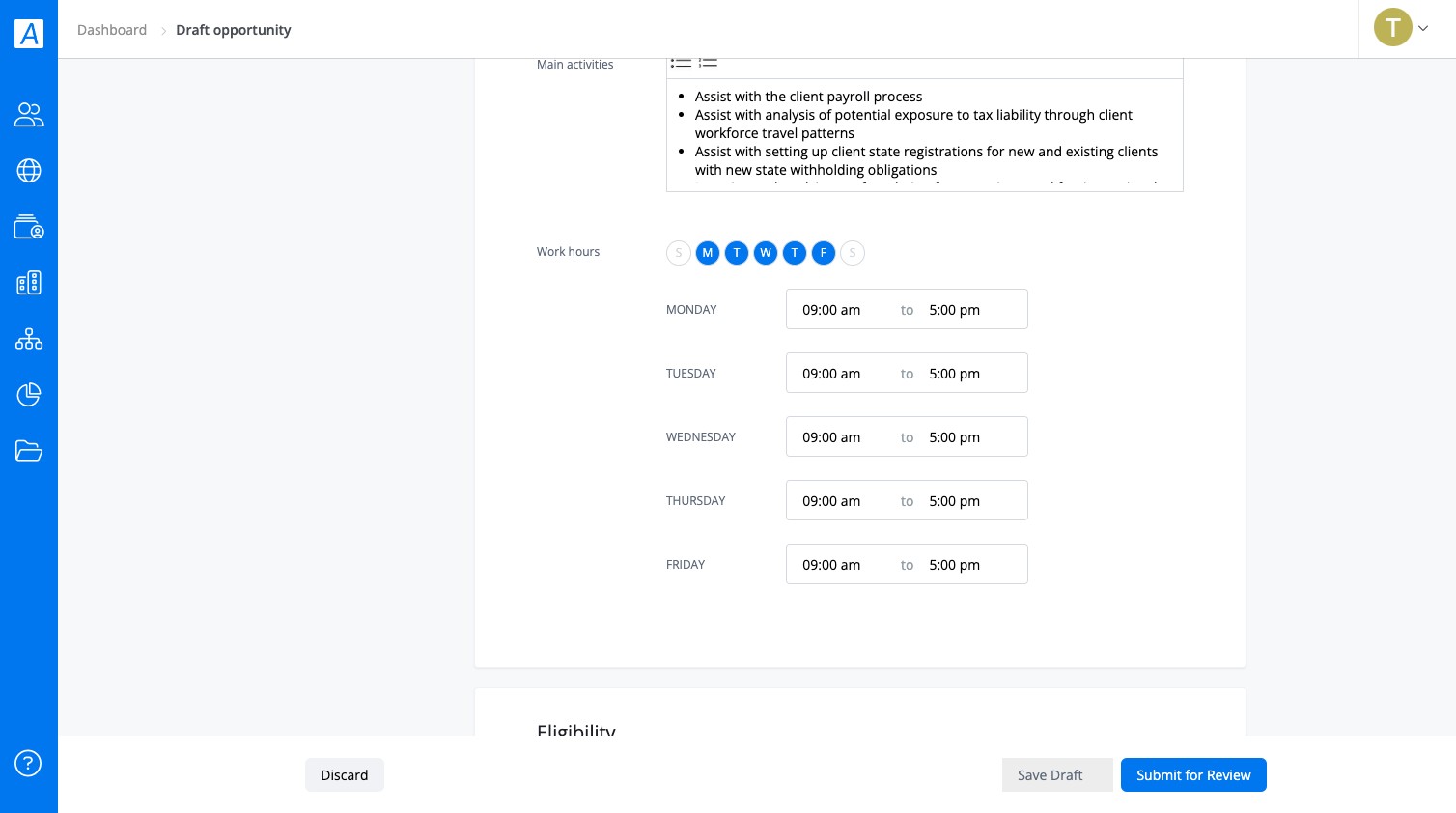 Select the correct Work hours…
