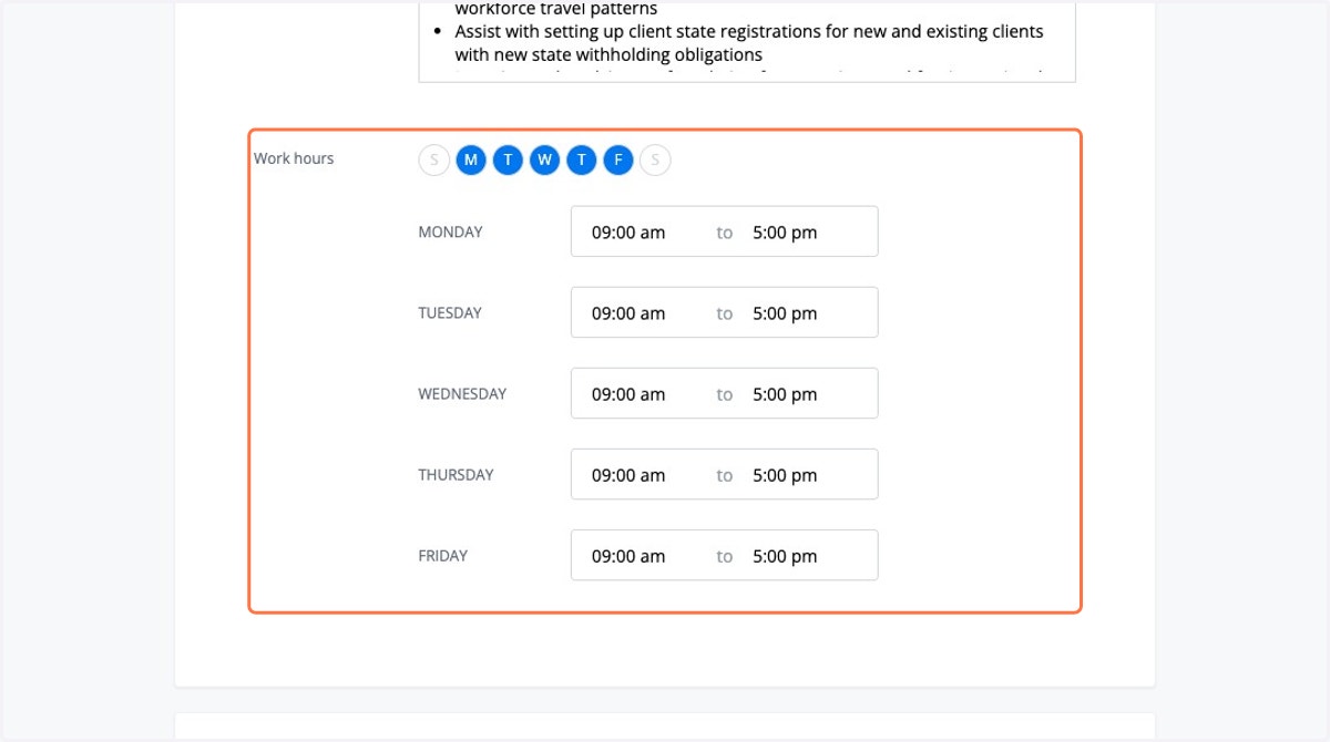 Select the correct Work hours…