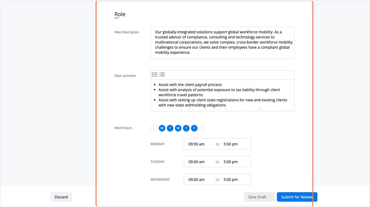 Fill out the details about the role
