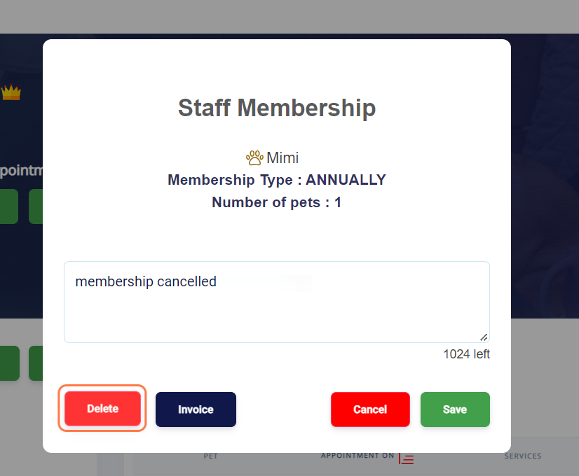 Select the "Delete" button to remove the membership completely.
