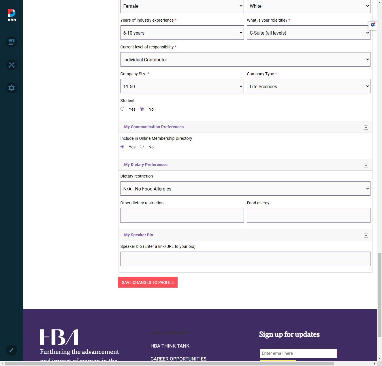 Click on Save changes to profile