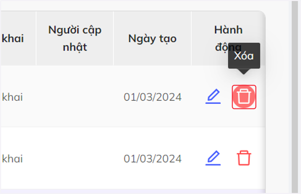 Nhấn chọn biểu tượng thùng rác màu đỏ để xóa câu hỏi (nếu cần)