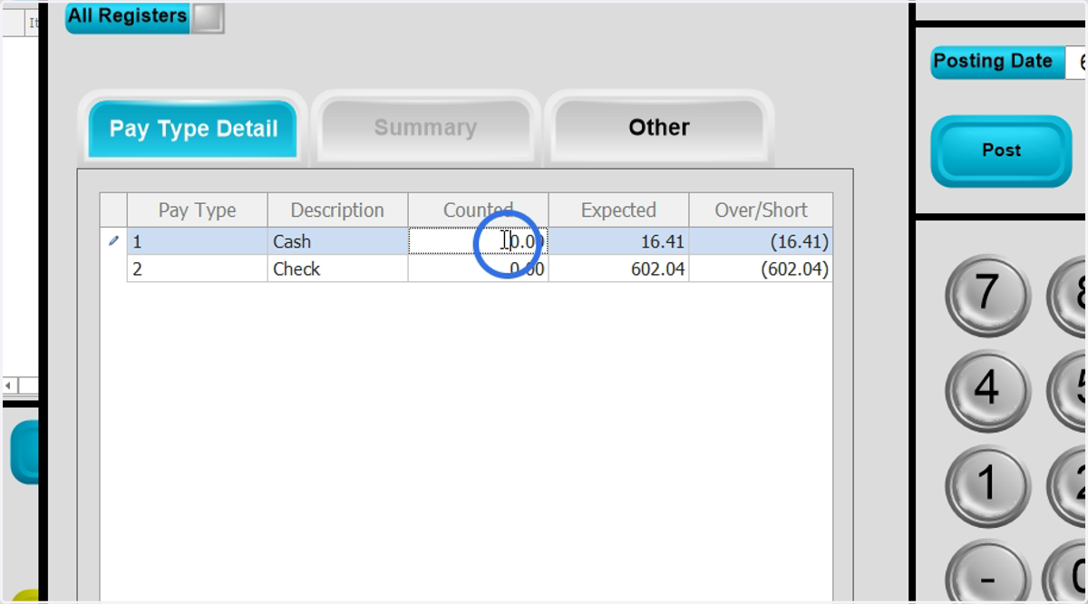 Enter the Counted amount for the cash drawer