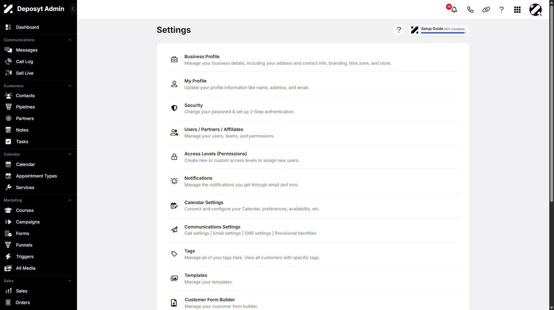 Step 3: You will then be navigated to the Settings page.