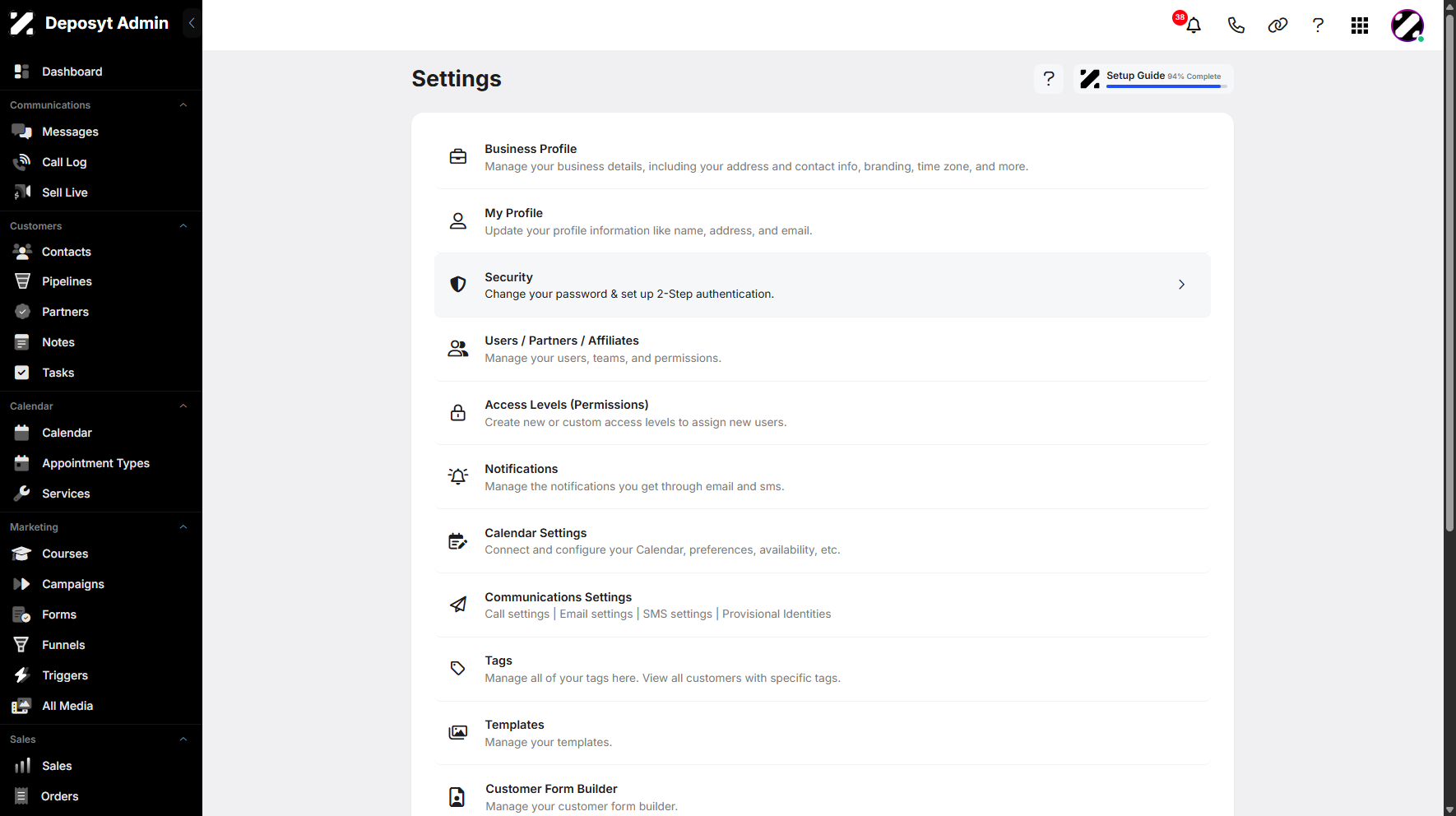 Step 4: Click on Security to continue.