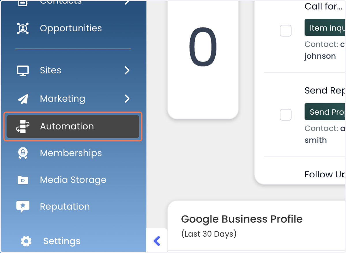 Log in to coreILLA and navigate to the Automations section.
