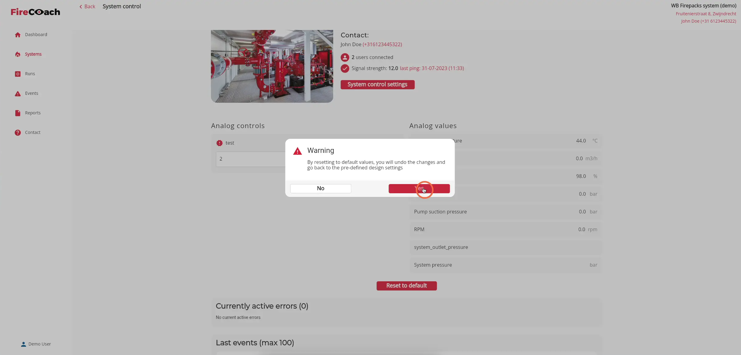 Confirm the reset by clicking 'Yes'