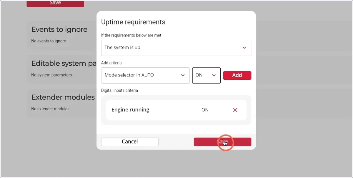 Click 'Save' to save the requirements for this Firepack