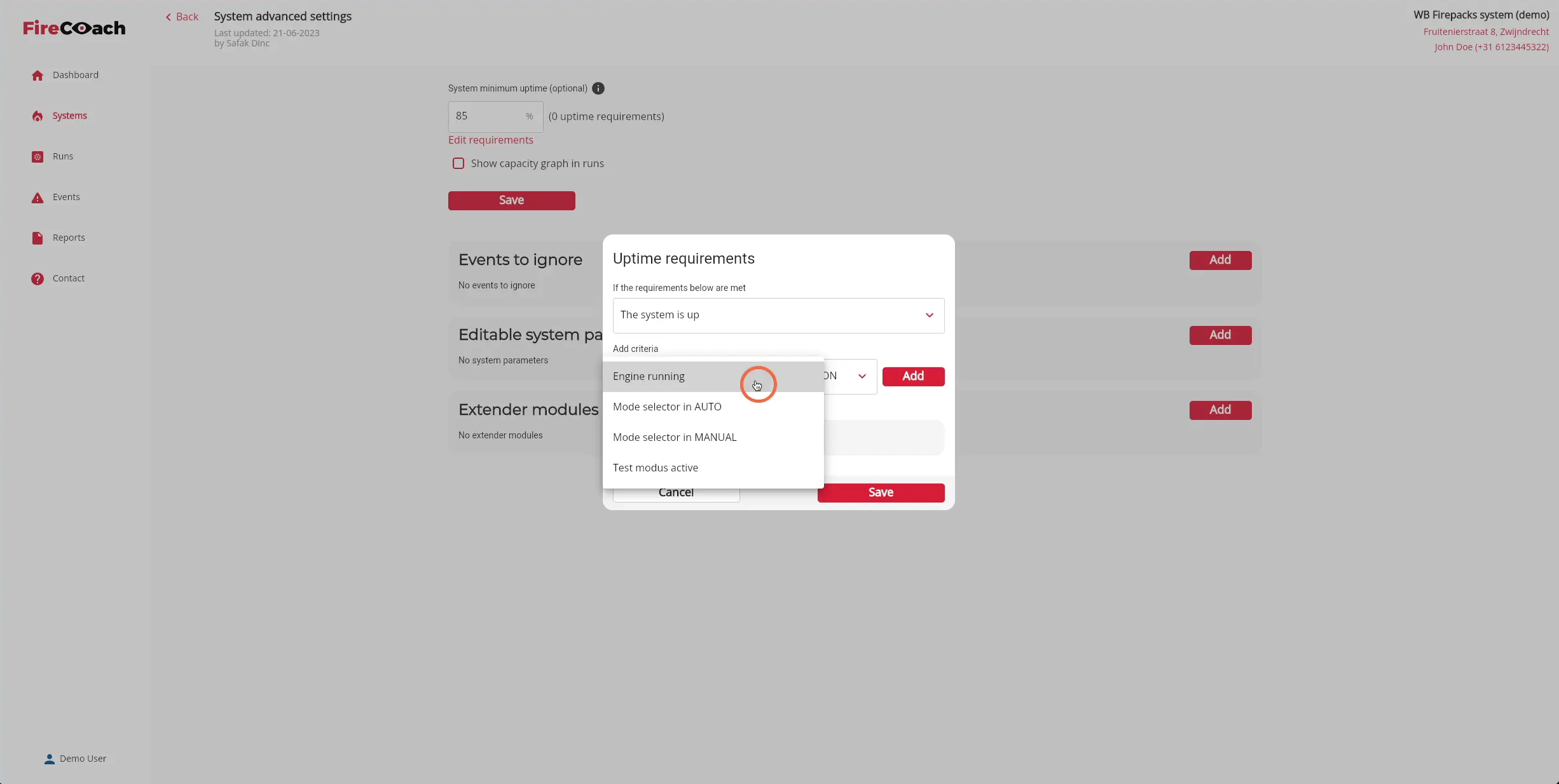 Choose the desired criteria from the dropdown