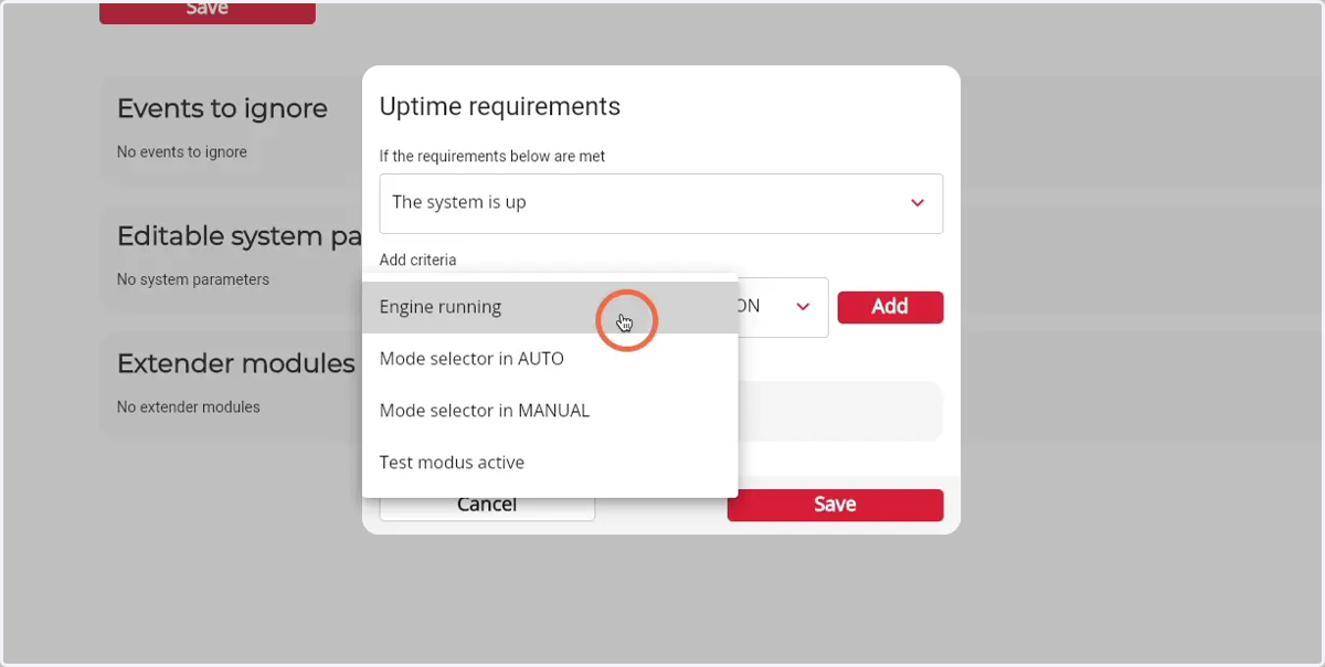 Choose the desired criteria from the dropdown