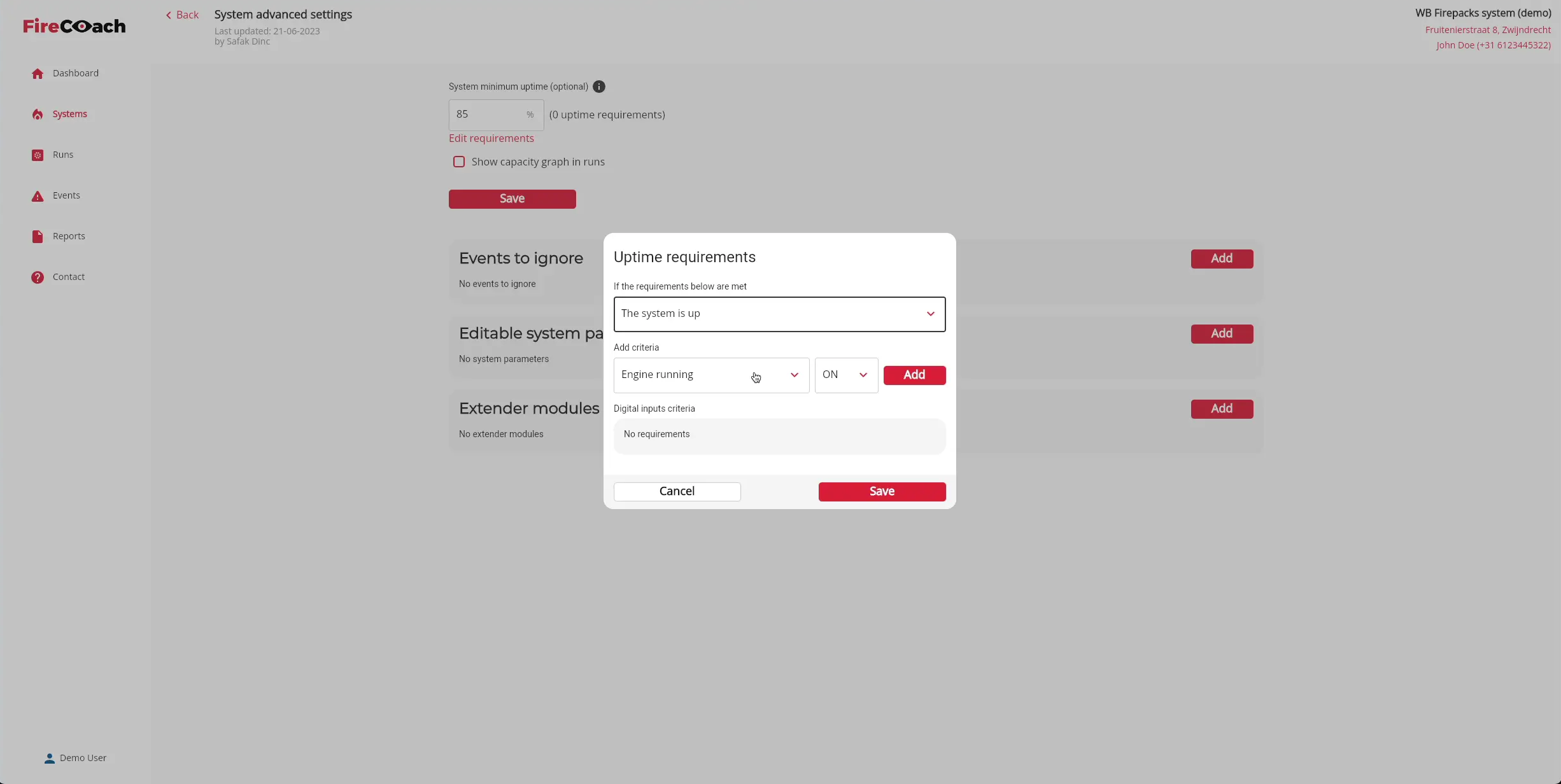 Click on the criteria to choose the requirement the uptime will be measured fore