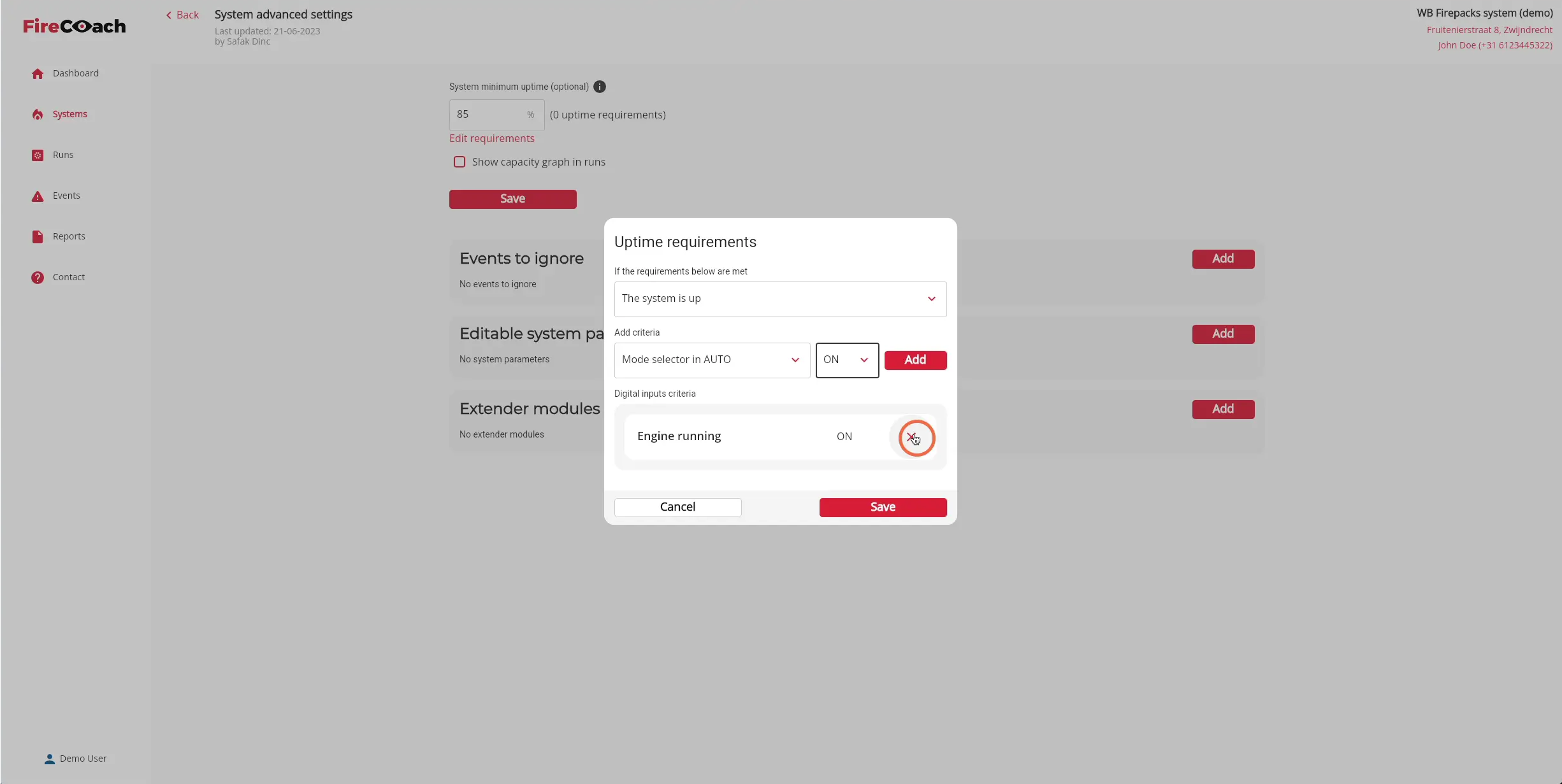 Click the 'cross' to remove any criteria from the requirements