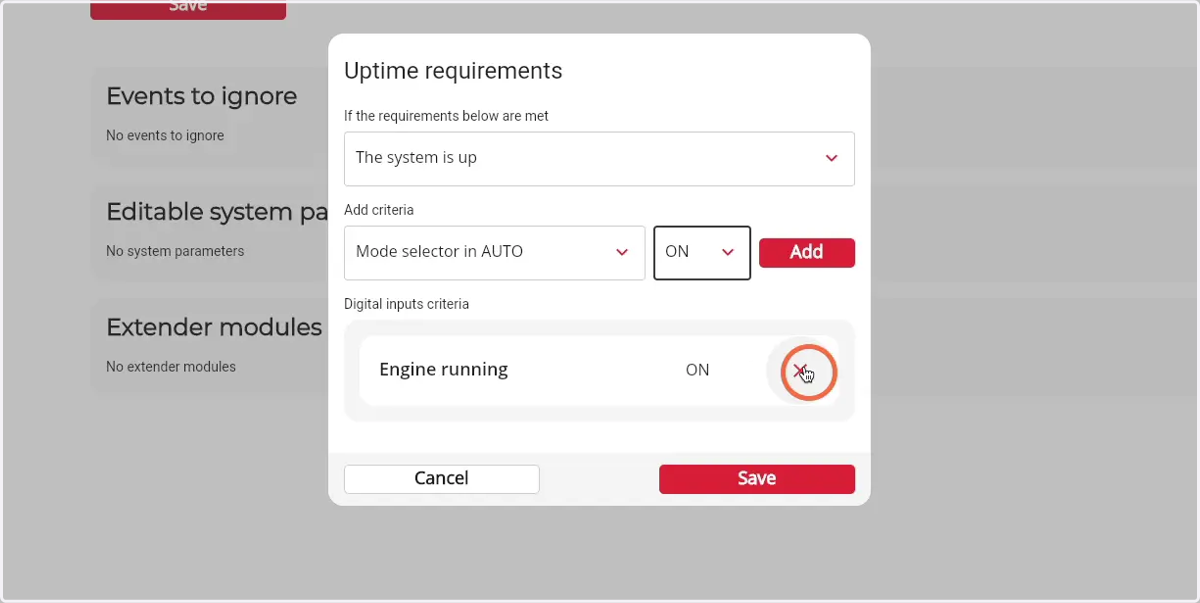 Click the 'cross' to remove any criteria from the requirements