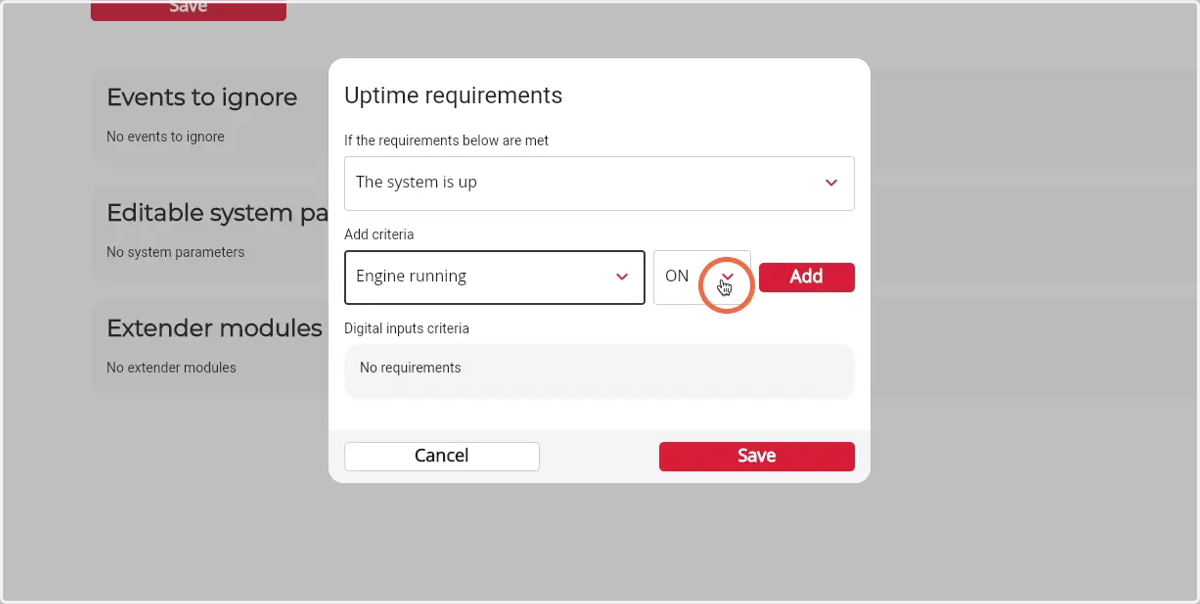 Select if the requirements should be on or off