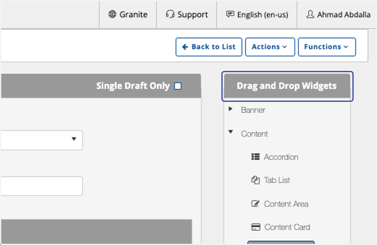 Go to your Drag and Drop Module drawer. Select your the widget you want and drag it to the zone you want.