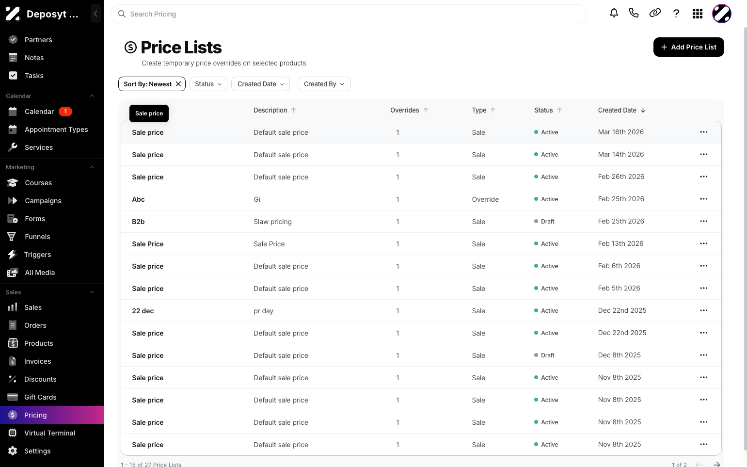 Step 3: Click on a sale price to view more information about it.