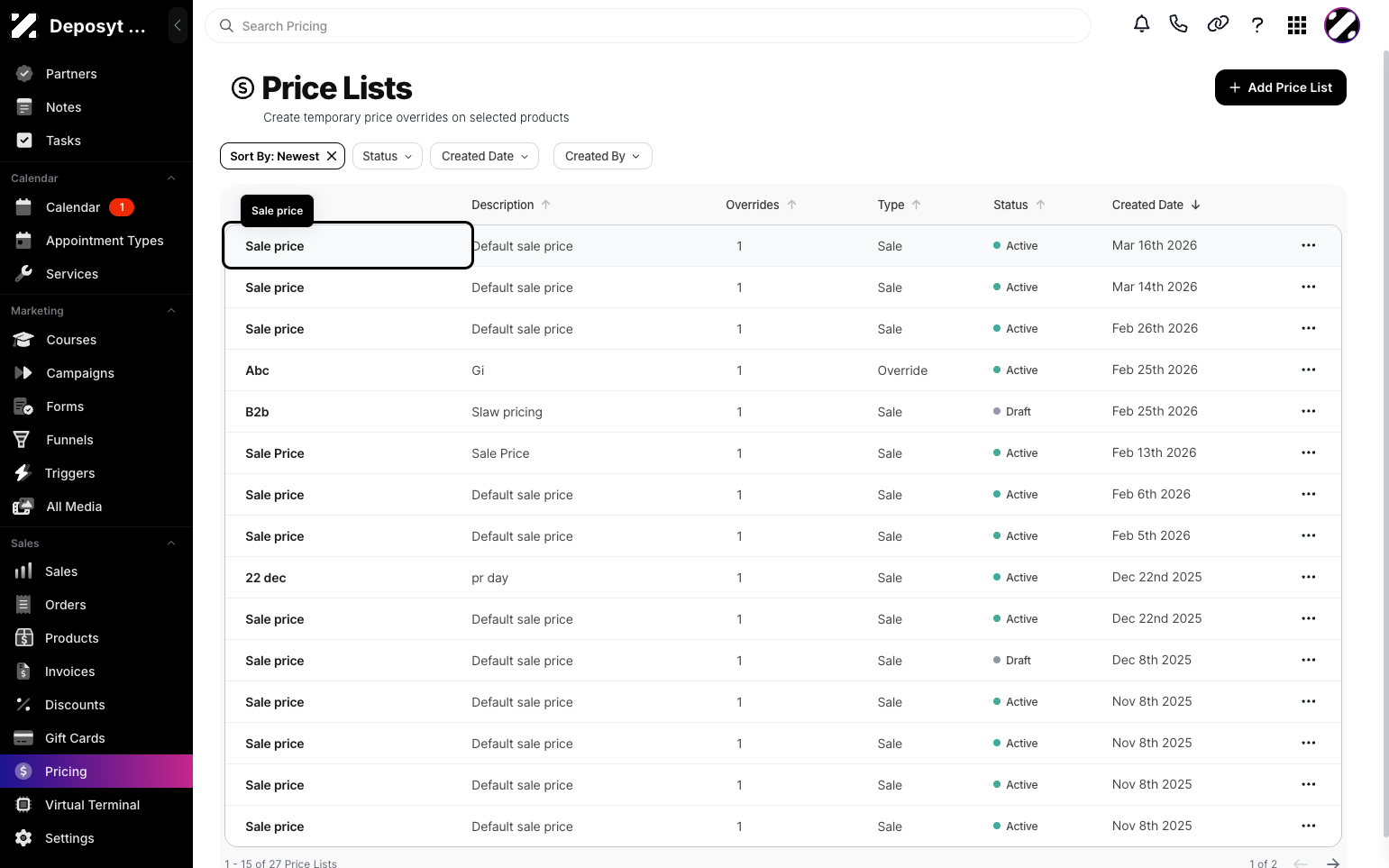 Step 3: Click on a sale price to view more information about it.