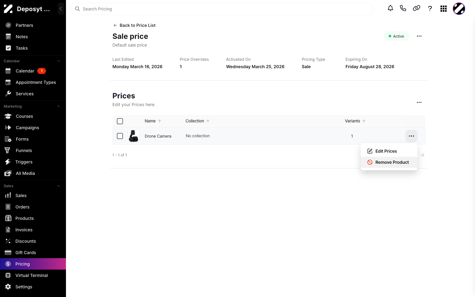 Step 5: An option to Remove Product will appear. Click it to remove the product.