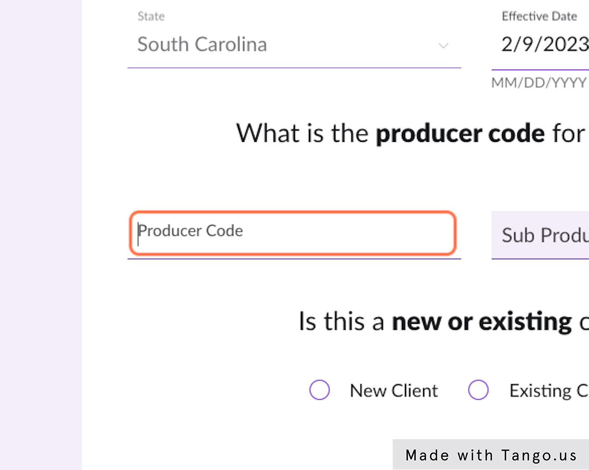 Click on Producer Code