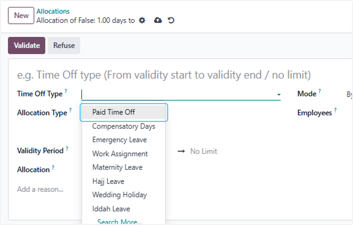 Click on Paid Time Off