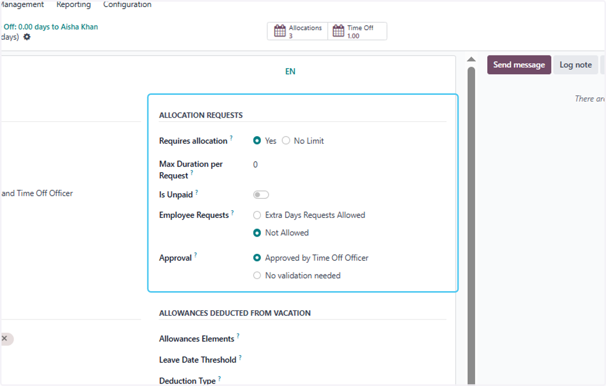 Click on ALLOCATION REQUESTS… and here you can see the approvals of the time off type