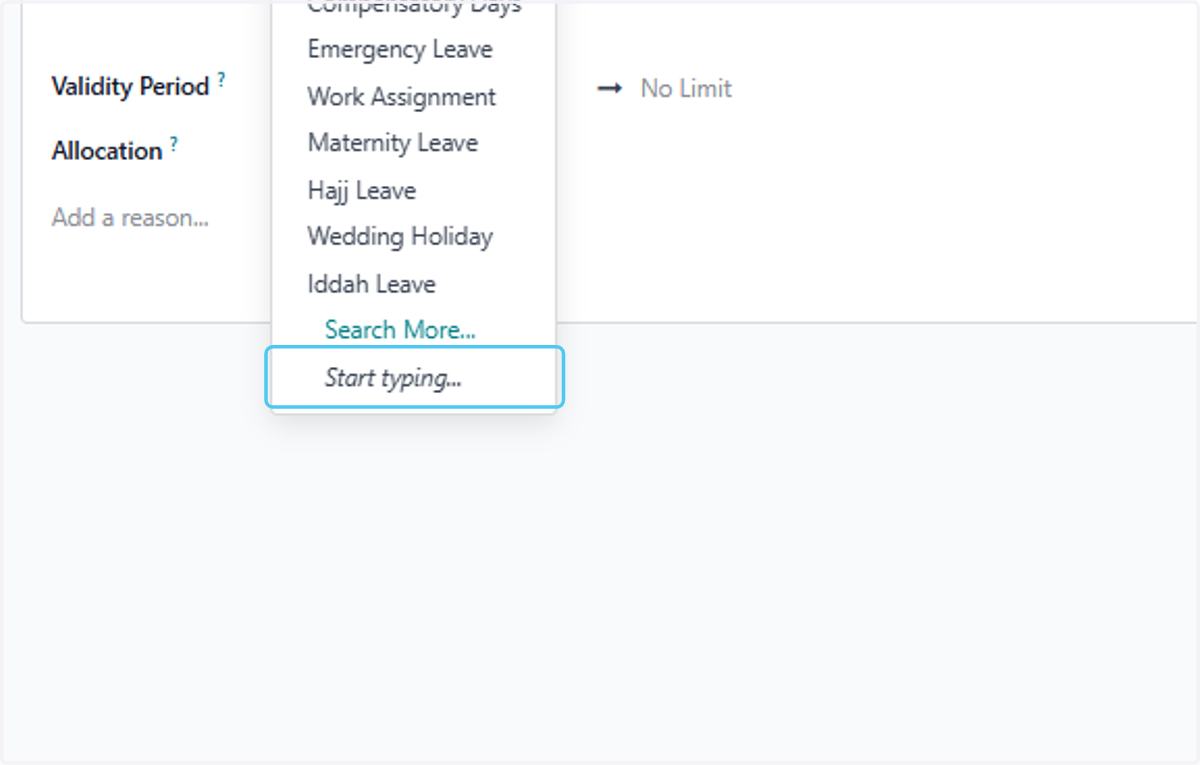 Select the Time Off type that you want to allocate to employee