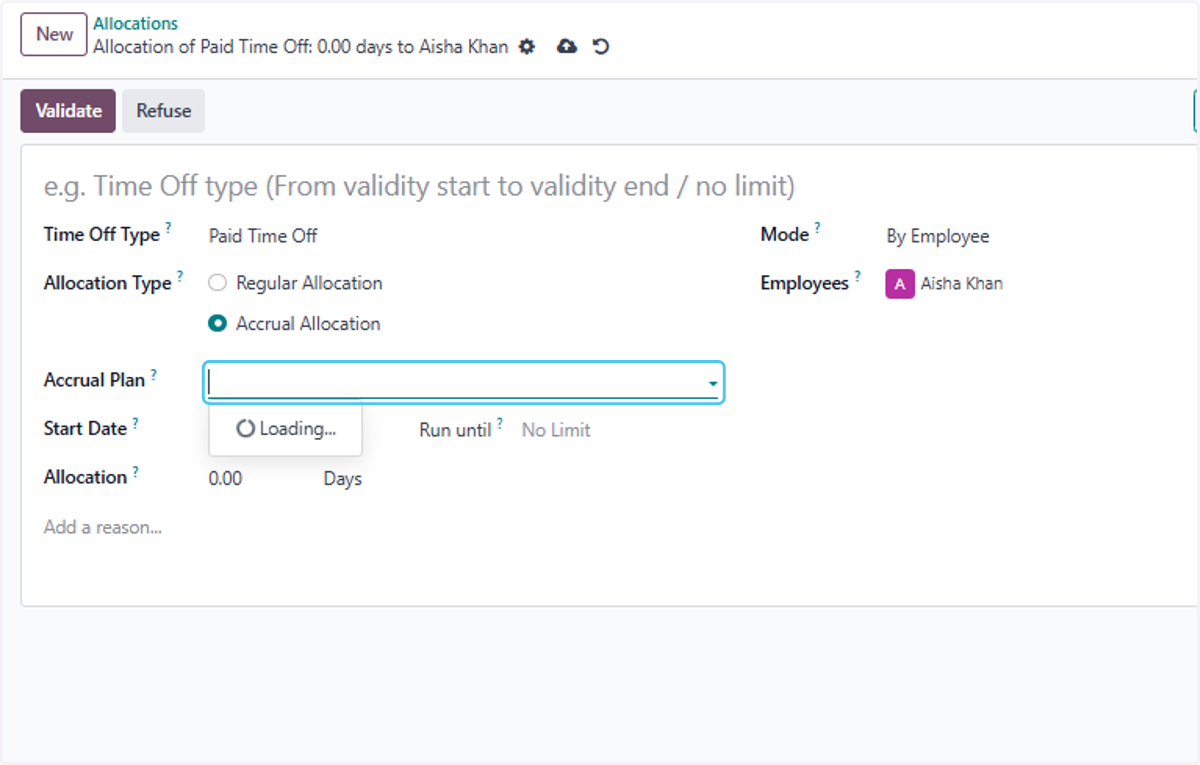 Click on Accrual Plan? and select the accrual plan