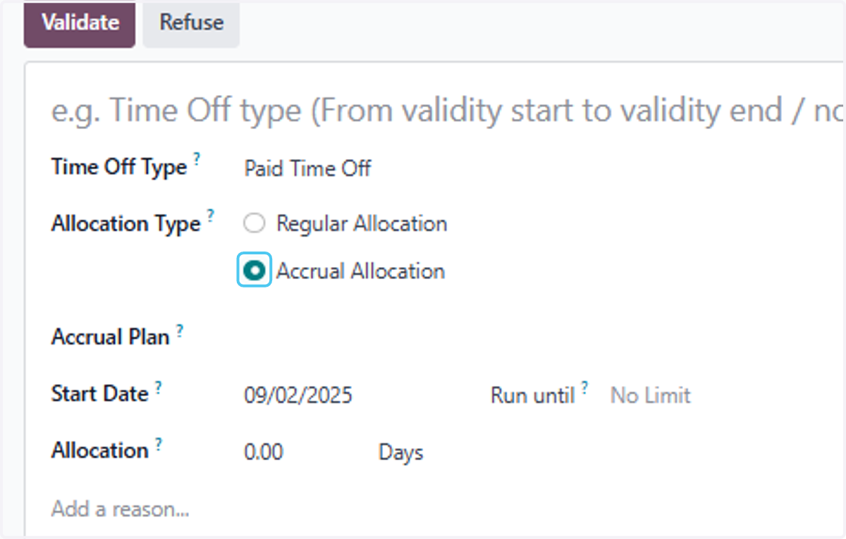Select Accrual Allocation