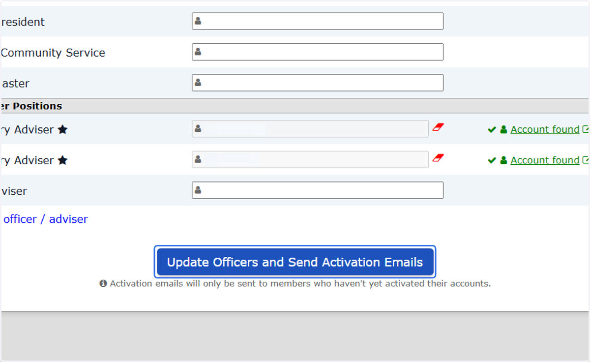 Click on Update Officers and Send Activation Emails