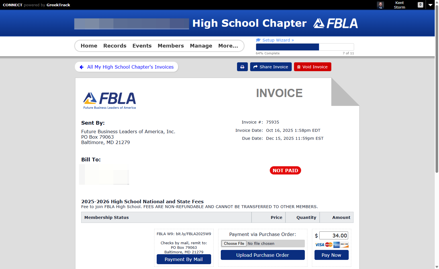 Select a Payment Method at the Bottom of the Invoice Screen