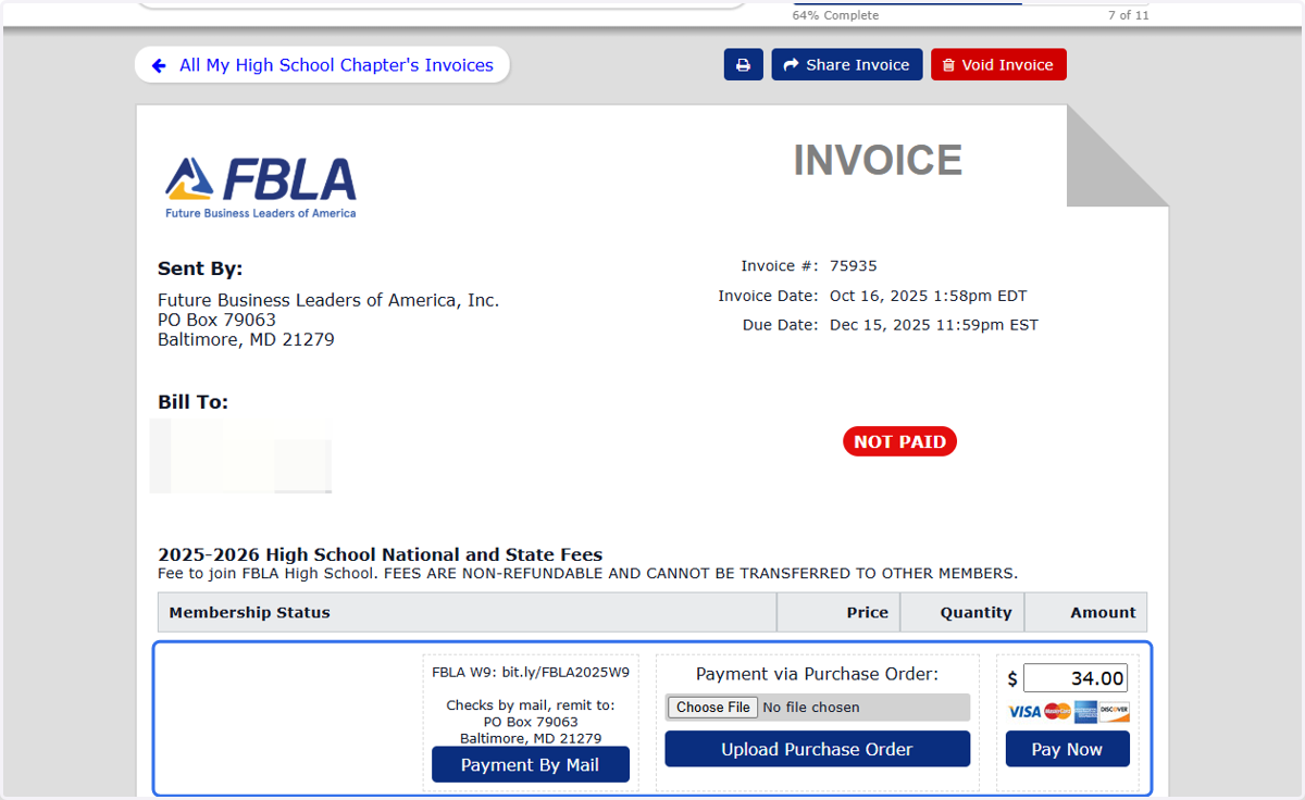 Select a Payment Method at the Bottom of the Invoice Screen