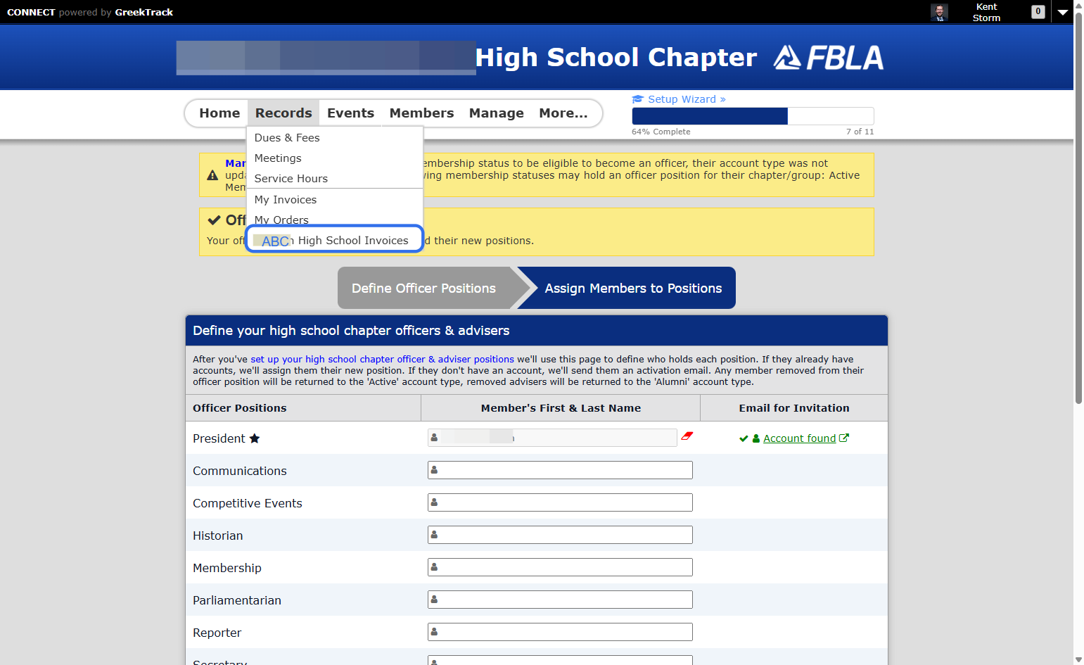 Click on Records and then 'Chapter Name Invoices'
