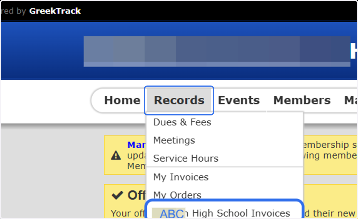 Click on Records and then 'Chapter Name Invoices'