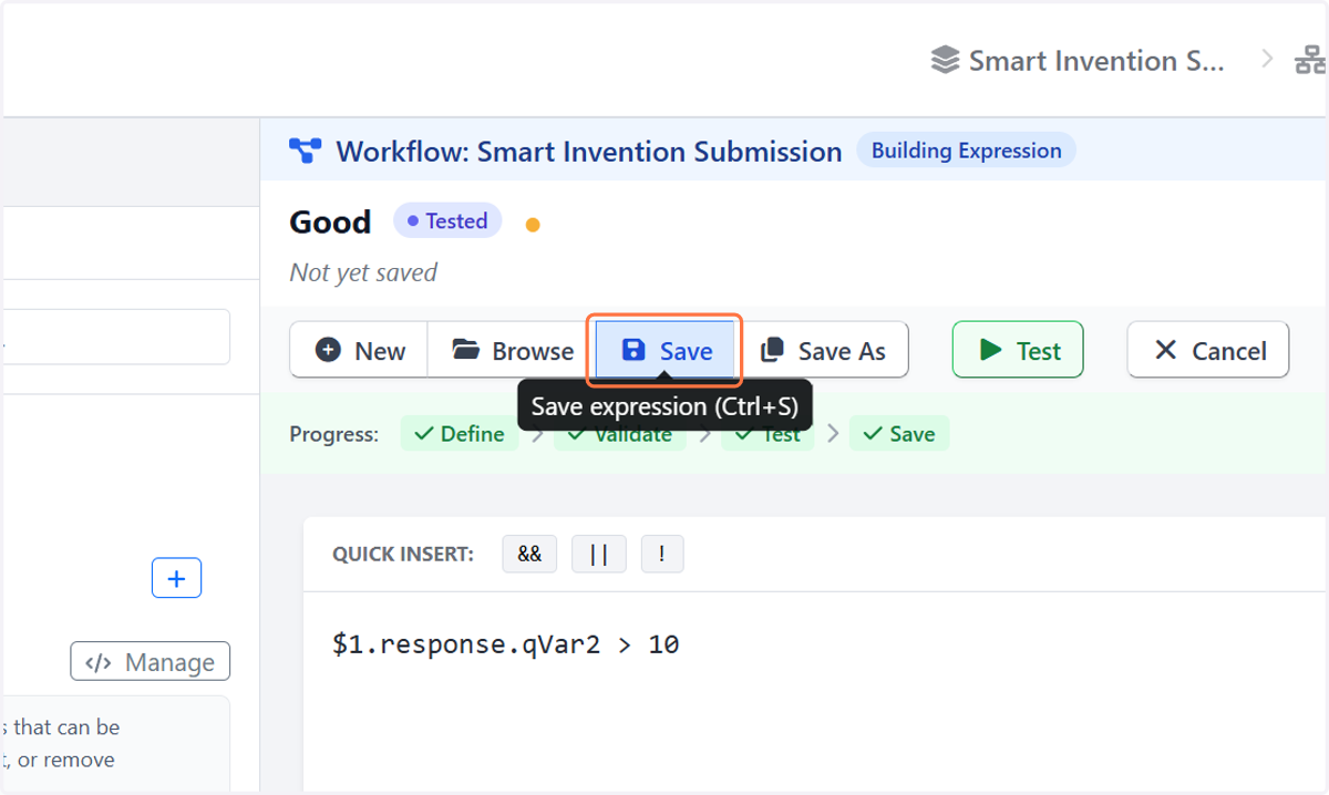 Click on Save expression (Ctrl+S)