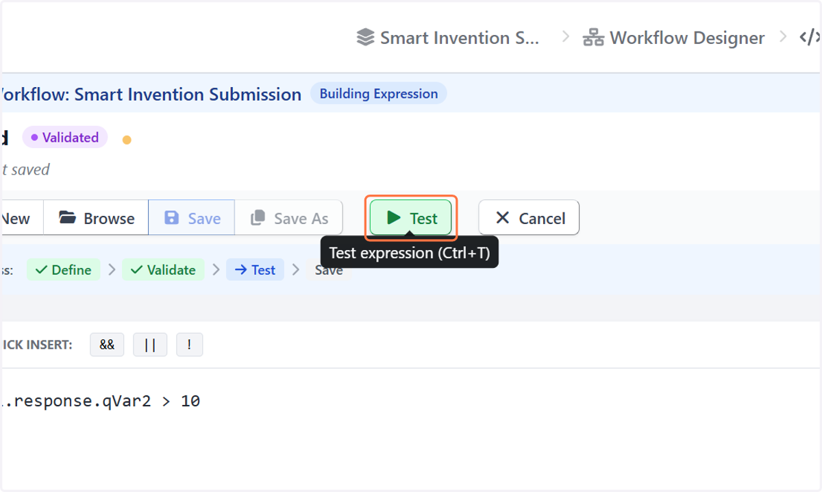 Click on Test expression (Ctrl+T)