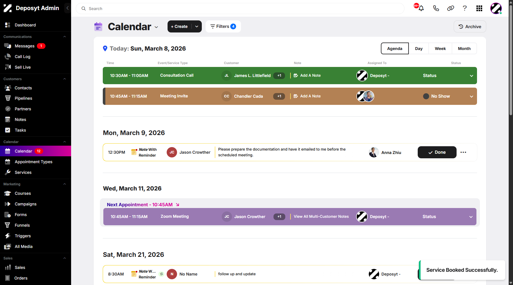 Step 12: A notification will appear confirming that you have successfully booked the service.