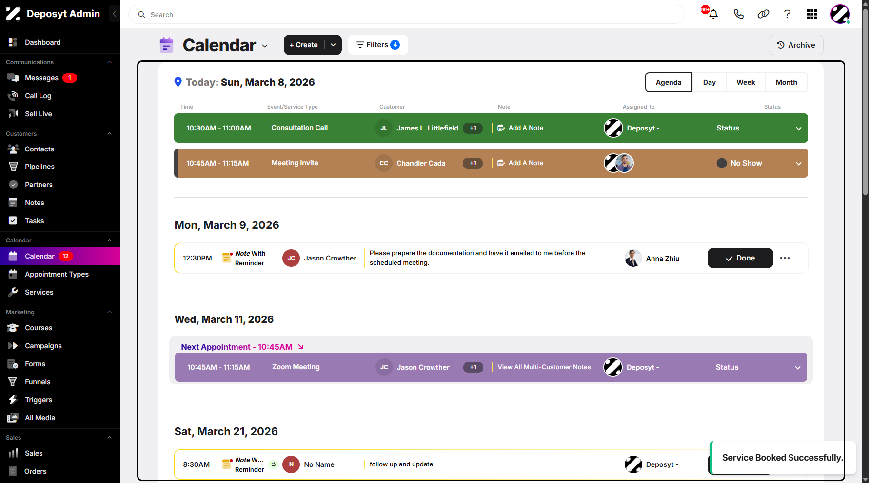 Step 12: A notification will appear confirming that you have successfully booked the service.