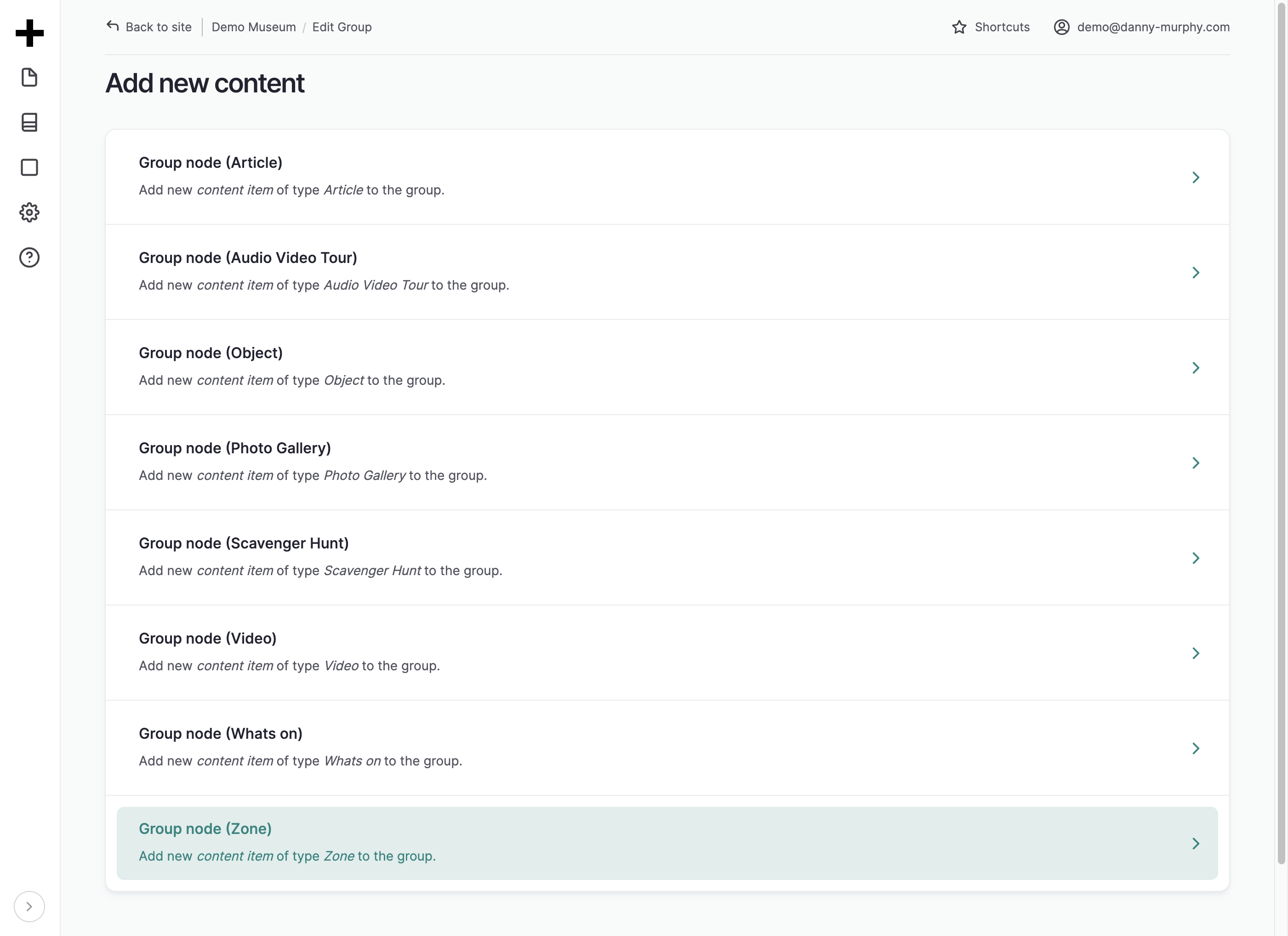 Click on Group node (Zone)