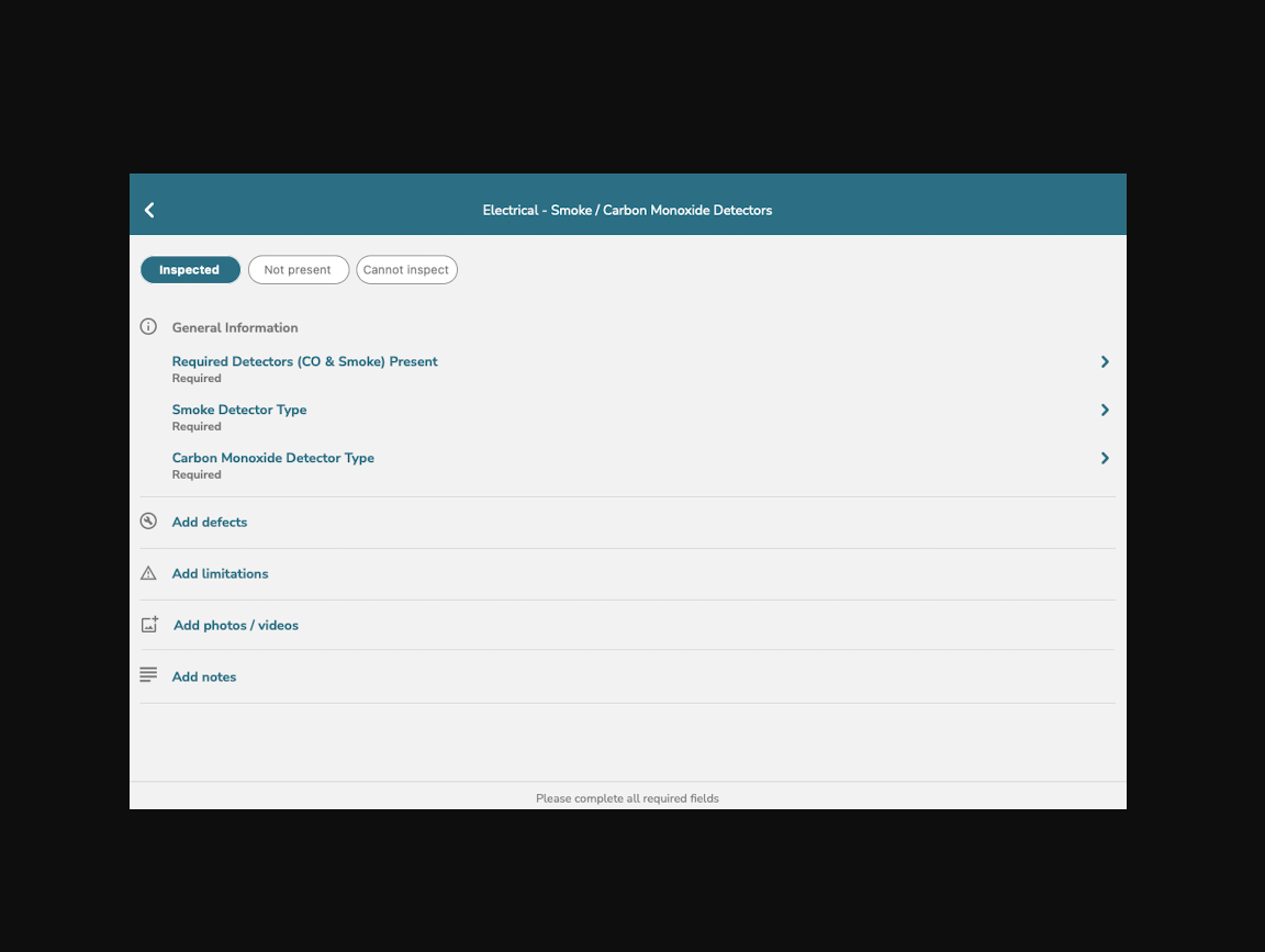In the inspectify app, you may be asked about the presence of smoke and CO detectors.