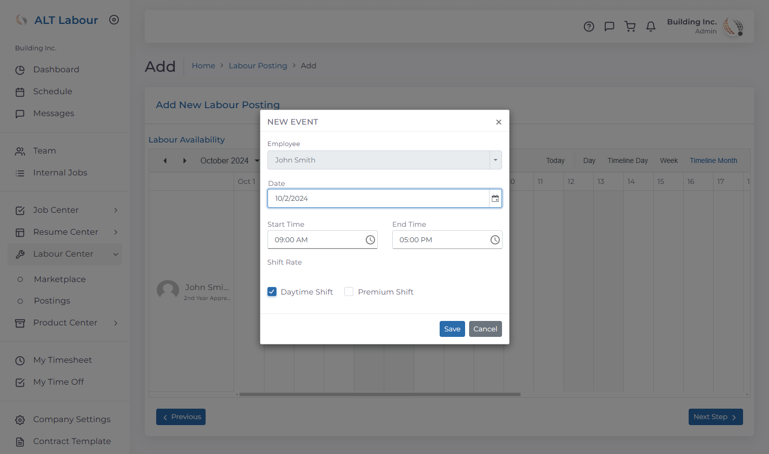 Select Time & Shift Type